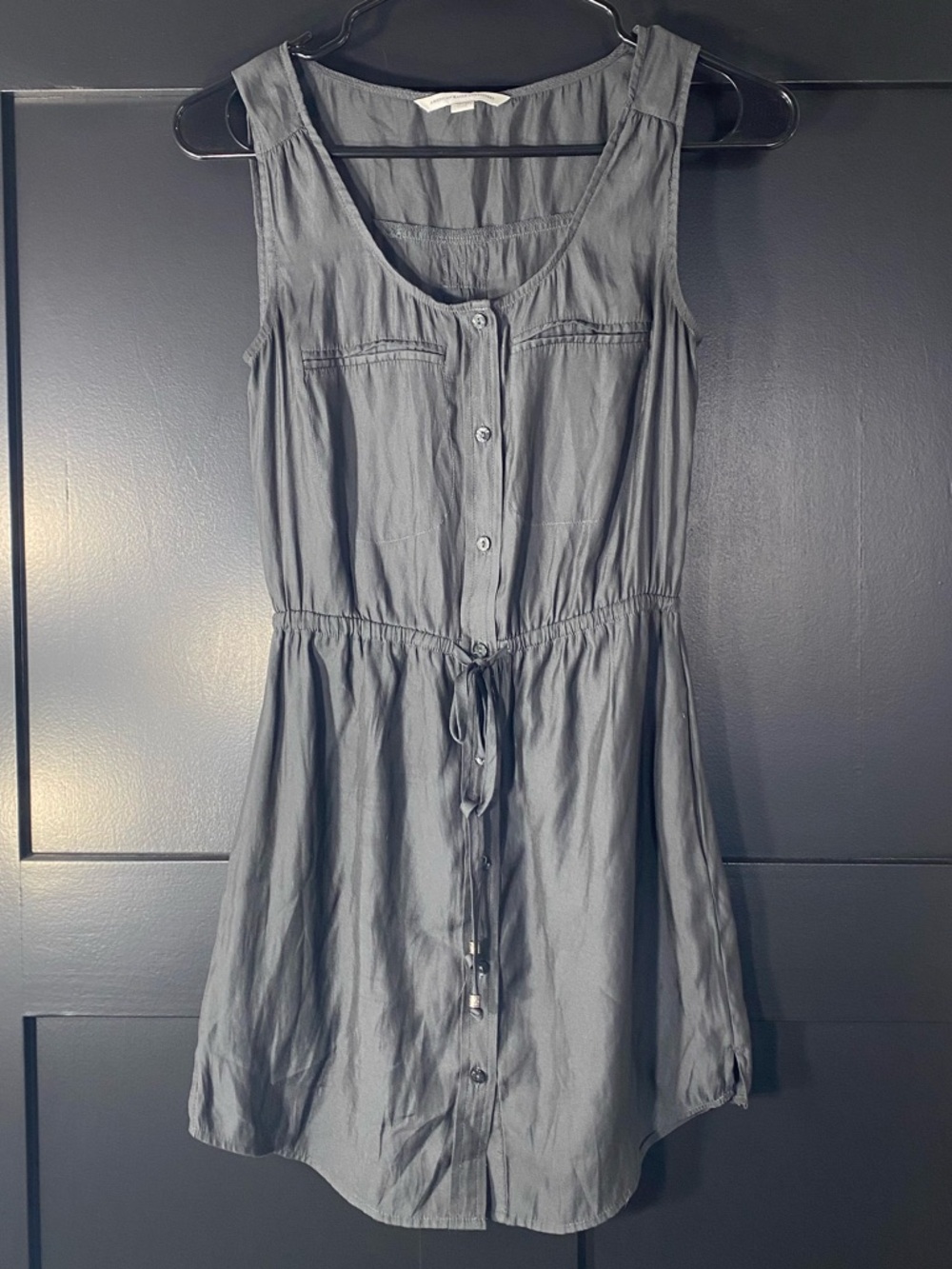 American Eagle Outfitters Gray Button-Front Sleeveless Dress